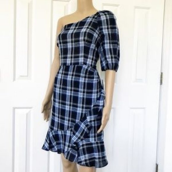 NWT DONNA MORGAN One Shoulder Plaid Dress size 10 - Picture 9 of 12